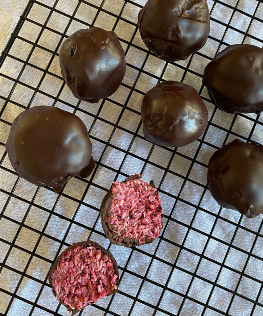 Raspberry and chocolate protein balls, fertility food, fertility recipes,